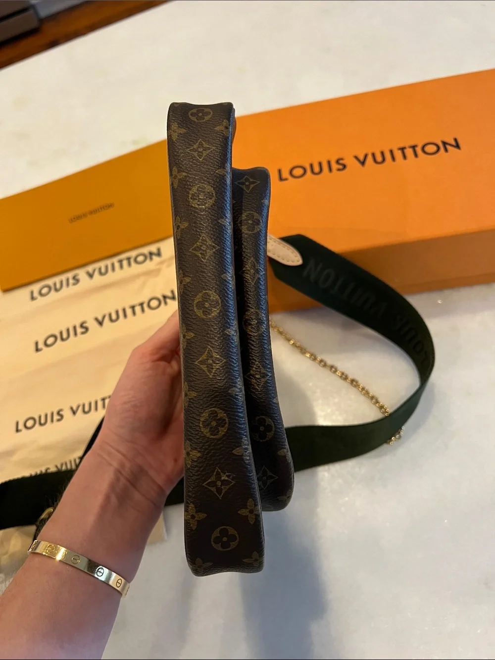 Louis Vuitton Monogram Multi Pochette Crossbody with Green Strap